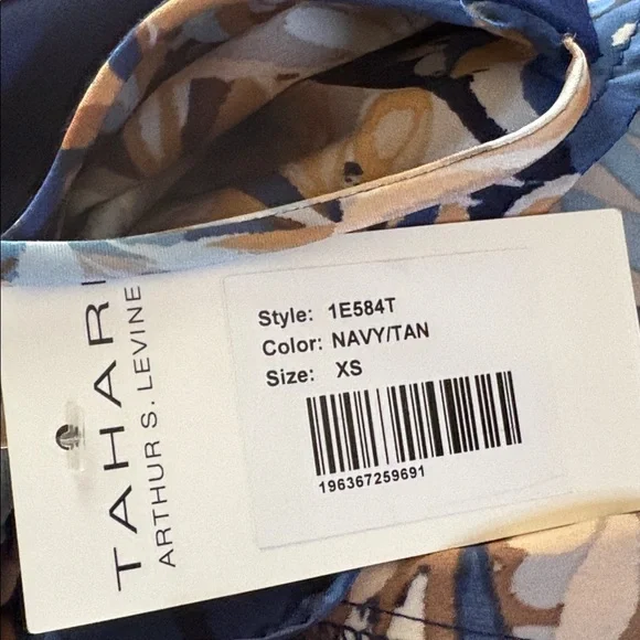 Tahari Arthur Levine Navy/Tan Floral Maxi Dress - Picture 8 of 9